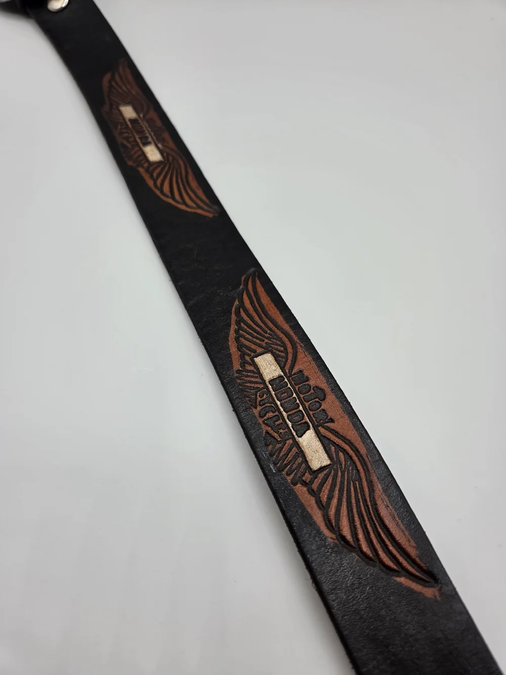 Honda Motor Leather Belt with Western Eagle Gold-Tone Buckle